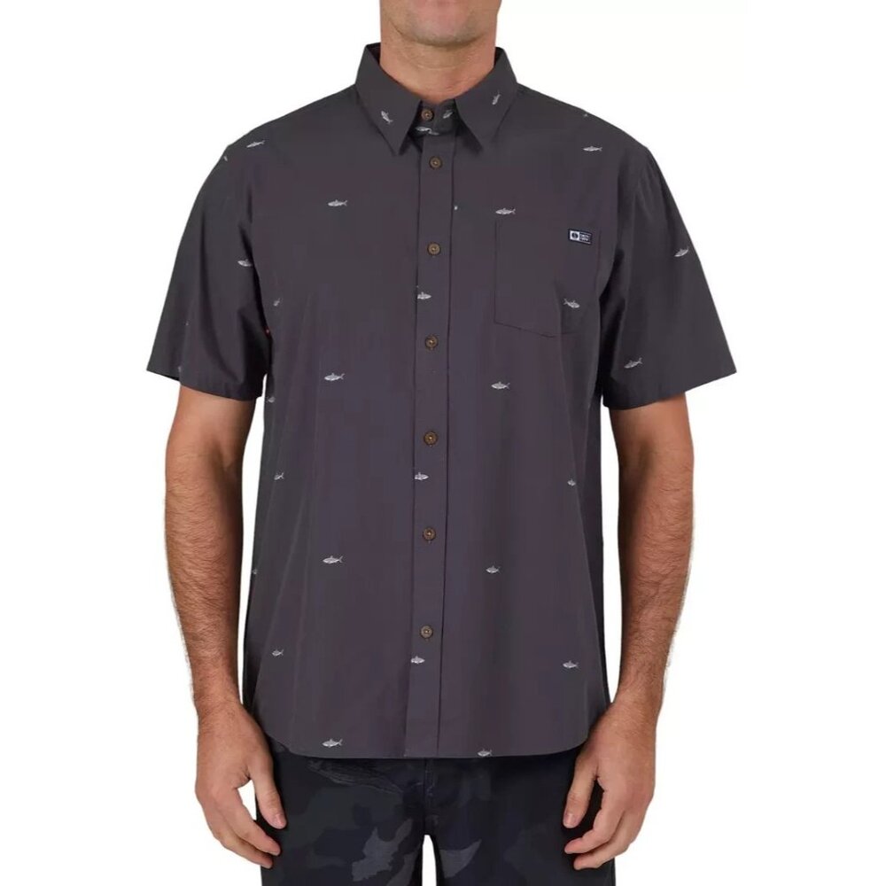 Salty Crew Men's Bruce Premium T-Shirt Button Down Short Sleeve Medium Fish